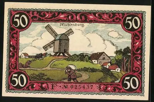 Notgeld Friesack /Mark 1921, 50 Pfennig, Windmühle auf dem Mühlenberg