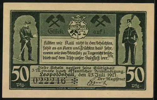 Notgeld Leopoldshall i. Anh. 1921, 50 Pfennig, Bremsschachtförderung unter Tage