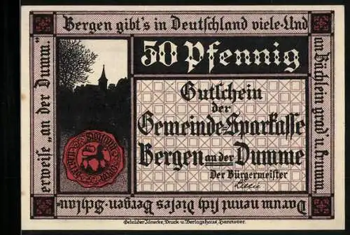 Notgeld Bergen a. d. Dumme, 50 Pfennig, Bernhard von Bergen zu Pferde