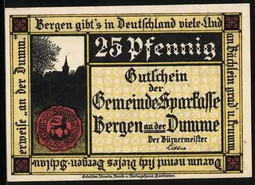 Notgeld Bergen a. d. Dumme, 25 Pfennig, Das Gericht in Bergen, 14. Jahrh.