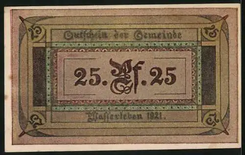 Notgeld Wasserleben 1921, 25 Pfennig, Spinnstube, Tanzlokal