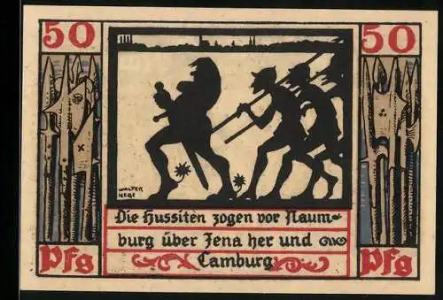 Notgeld Naumburg a. Saale, 50 Pfennig, Die Hussiten ziehen vor Naumburg über Jena her