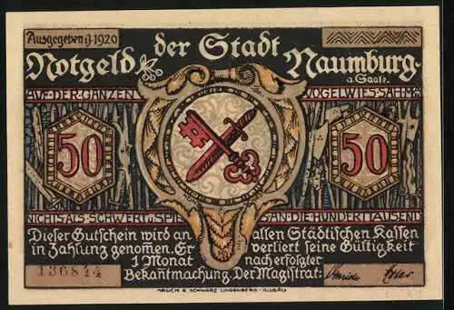Notgeld Naumburg a. Saale, 50 Pfennig, Die Hussiten ziehen vor Naumburg über Jena her