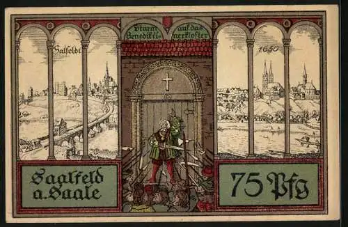 Notgeld Saalfeld a. Saale 1921, 75 Pfennig, Sturm auf das Benediktinerkloster