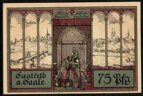 Notgeld Saalfeld a. Saale 1921, 75 Pfennig, Der Sturm auf das Benediktinerkloster