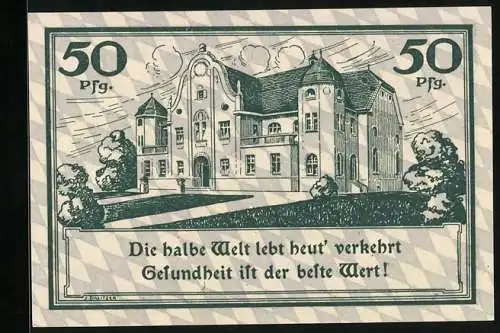 Notgeld Bad Wörishofen 1921, 50 Pfennig, Hundertjahrfeier Kneipps 1921, Kurhaus