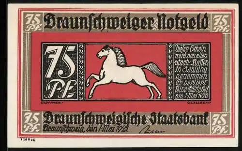 Notgeld Braunschweig 1921, 75 Pfennig, Blankenburg am Harz, Wappen