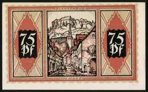 Notgeld Braunschweig 1921, 75 Pfennig, Blankenburg am Harz, Wappen