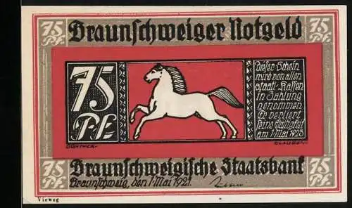Notgeld Braunschweig 1921, 75 Pfennig, Am Krodobrunnen, Wappen