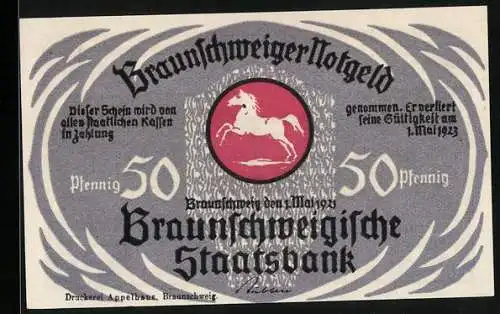 Notgeld Braunschweig 1921, 50 Pfennig, Bad Harzburger Pferderennen, Wappen