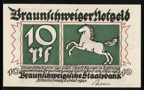 Notgeld Braunschweig 1921, 10 Pfennig, Teilansicht, Wappen