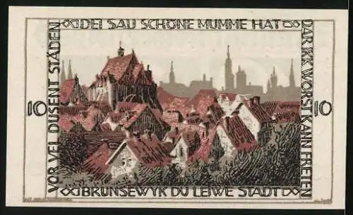 Notgeld Braunschweig 1921, 10 Pfennig, Teilansicht, Wappen