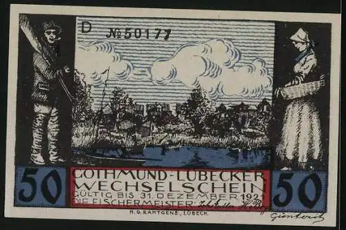 Notgeld Gothmund-Lübeck 1921, 50 Pfennig, Fischer ziehen Netze ein