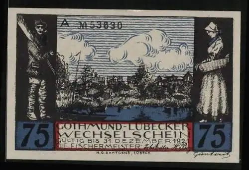 Notgeld Gothmund-Lübeck 1921, 75 Pfennig, Ortspartie, Cothmunder Drinkeltörn