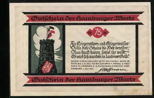 Notgeld Hamburg 1921, 50 Pfennig, Hamburger Warte, Caritas, Schwester mit Kindern