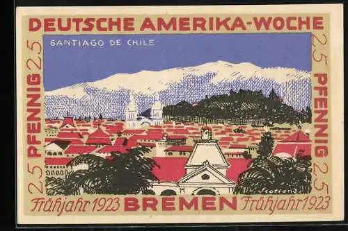 Notgeld Bremen, 25 Pfennig, Deutsche Amerika-Woche 1923, Santiago de Chile
