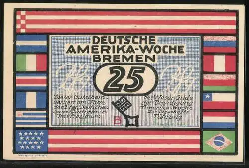 Notgeld Bremen, 25 Pfennig, Deutsche Amerika-Woche 1923, Santiago de Chile