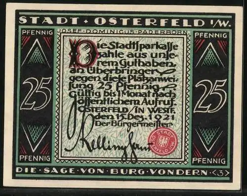 Notgeld Osterfeld i. W. 1921, 25 Pfennig, Die Sage von Burg Vondern, Priester beim Ritual