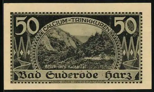 Notgeld Bad Suderode /Harz 1921, 50 Pfennig, Blick in`s Kalte Tal