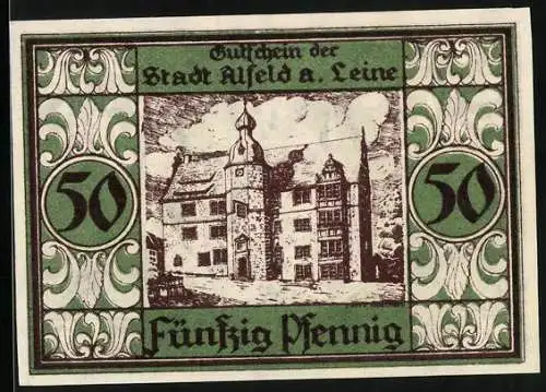 Notgeld Alfeld a. Leine1921, 50 Pfennig, Rathaus