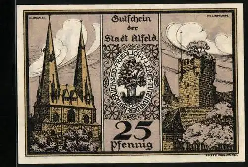 Notgeld Alfeld 1921, 25 Pfennig, St. Nicolai-Kirche, Fillerturm