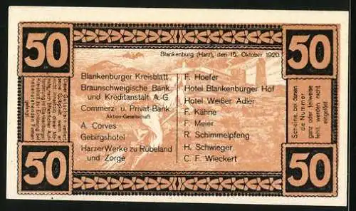 Notgeld Blankenburg a. Harz 1920, 50 Pfennig, Tränkestrasse