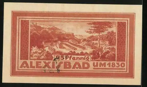 Notgeld Harzgerode 1921, 25 Pfennig, Säulen, Gebäude mit Treppenvorbau, Alexisbad um 1830