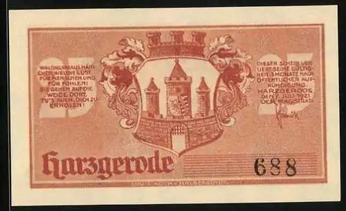 Notgeld Harzgerode 1921, 25 Pfennig, Hänichen, Jungviehweide, Stadtwappen