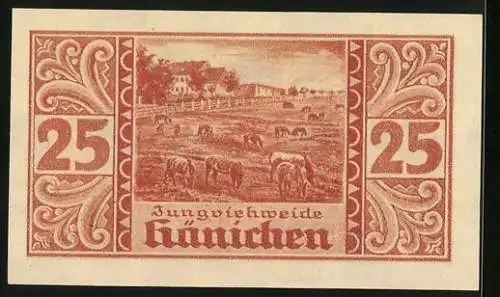 Notgeld Harzgerode 1921, 25 Pfennig, Hänichen, Jungviehweide, Stadtwappen