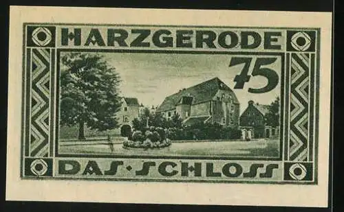 Notgeld Harzgerode 1921, 75 Pfennig, Das Schloss, Stadtwappen
