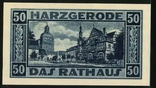 Notgeld Harzgerode 1921, 50 Pfennig, Das Rathaus, Stadtwappen
