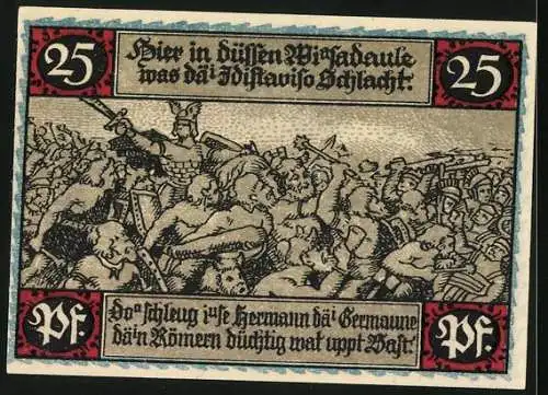 Notgeld Eisbergen a. d. Weser 1921, 25 Pfennig, Hermann der Germane in der Schlacht