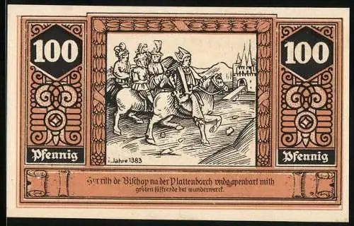 Notgeld Wilsnack, 100 Pennig, Der Bischof reitet zur Plattenburg