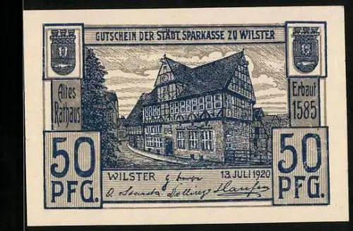 Notgeld Wilster 1920, 50 Pfennig, Das Alte Rathaus, Partie in der Marsch