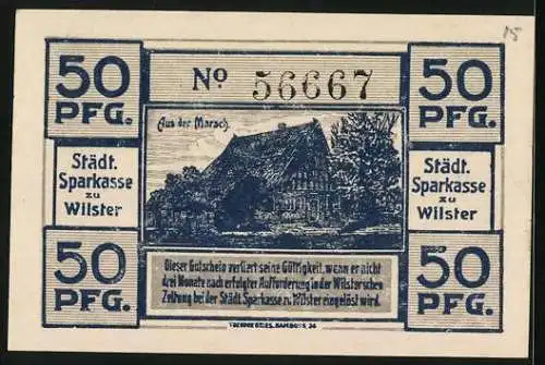 Notgeld Wilster 1920, 50 Pfennig, Das Alte Rathaus, Partie in der Marsch