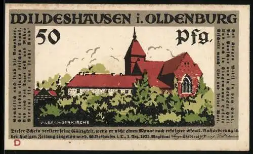 Notgeld Wildeshausen i. Oldenburg 1921, 50 Pfennig, Die Alexanderkirche, Anwohner werden festgenommen