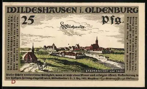 Notgeld Wildeshausen i. Oldenburg 1921, 25 Pfennig, Stadtansicht um 1600, Ehrung des Schützenkönigs