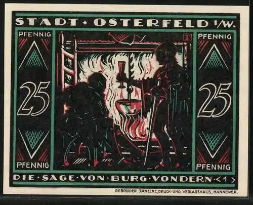 Notgeld Osterfeld i. W. 1921, 25 Pfennig, Zwei Männer am Kamin