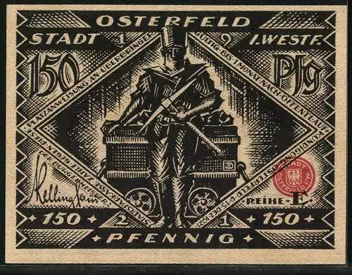 Notgeld Osterfeld i. W. 1921, 150 Pfennig, Die Bürokraten verschwinden zurück nach Berlin