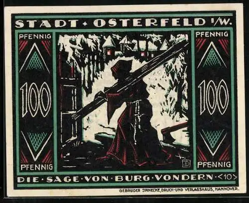 Notgeld Osterfeld i. W. 1921, 100 Pfennig, Ein Mönch trägt eine Holzbohle