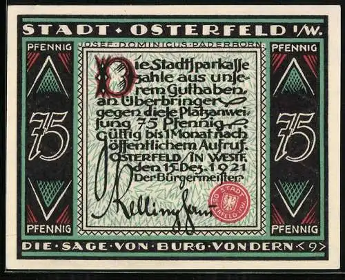 Notgeld Osterfeld i. W. 1921, 75 Pfennig, Menschen betreten die Stadt