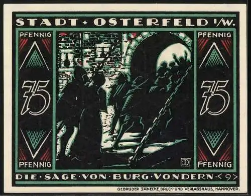 Notgeld Osterfeld i. W. 1921, 75 Pfennig, Menschen betreten die Stadt