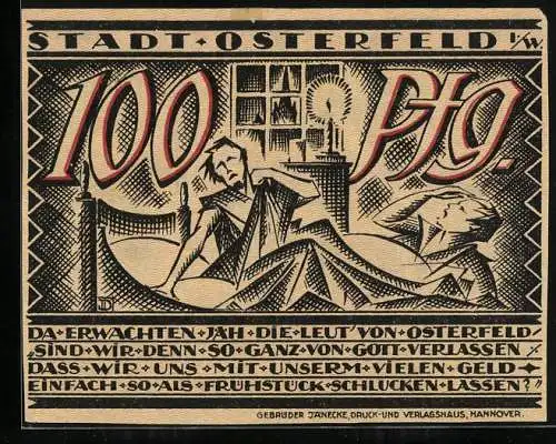 Notgeld Osterfeld i. W. 1921, 100 Pfennig, Die Menschen von Osterfeld haben ein böses Erwachen