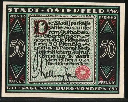 Notgeld Osterfeld i. W. 1921, 50 Pfennig, Mann erklimmt eine Brücke