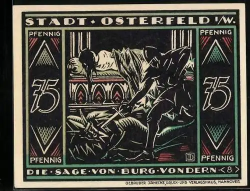Notgeld Osterfeld i. W. 1921, 75 Pfennig, Ritter befreit schlafende Frau