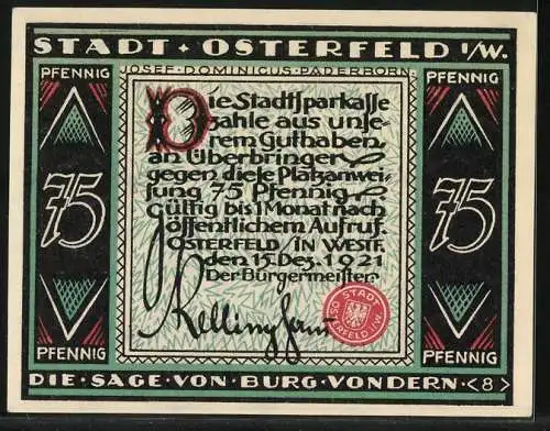 Notgeld Osterfeld i. W. 1921, 75 Pfennig, Ritter befreit schlafende Frau