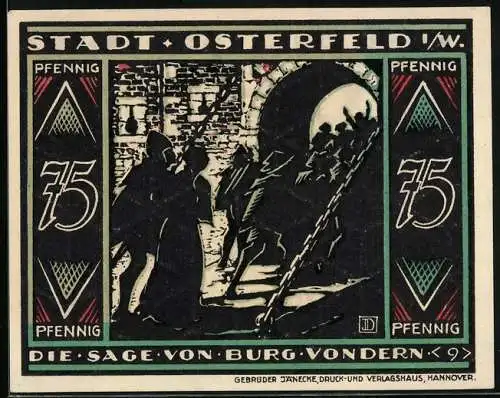 Notgeld Osterfeld i. W. 1921, 75 Pfennig, Menschen ziehen in die Stadt