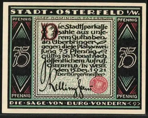 Notgeld Osterfeld i. W. 1921, 75 Pfennig, Menschen ziehen in die Stadt
