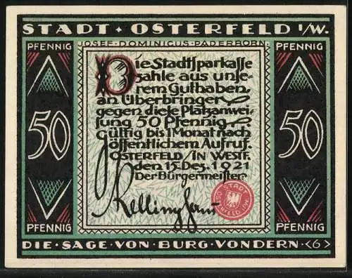 Notgeld Osterfeld i. W. 1921, 50 Pfennig, Der Ritter findet die Tür