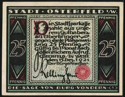 Notgeld Osterfeld i. W. 1921, 25 Pfennig, Zwei Männer vor einem Feuer
